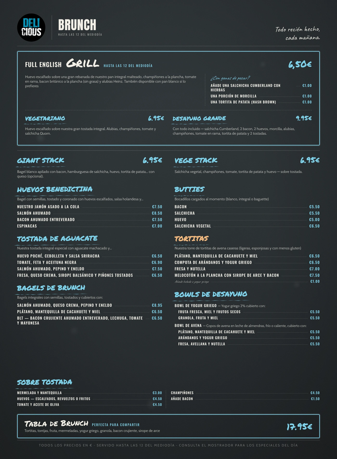 Delicious Brunch menu (Español reverse) — print design by Viva Grafix