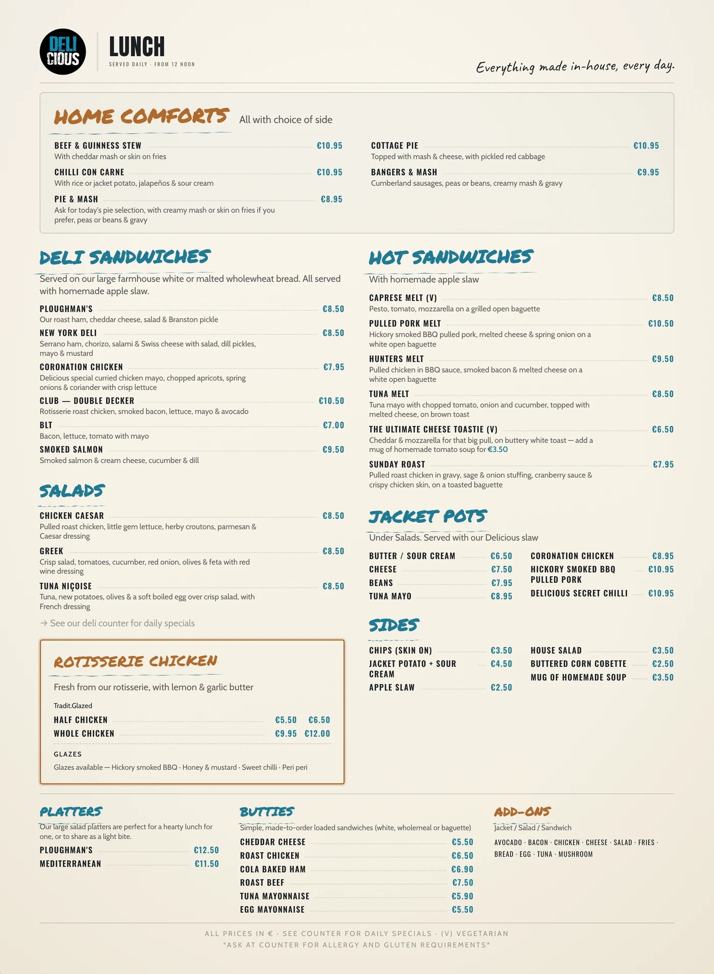 Delicious Lunch menu, light theme — print design