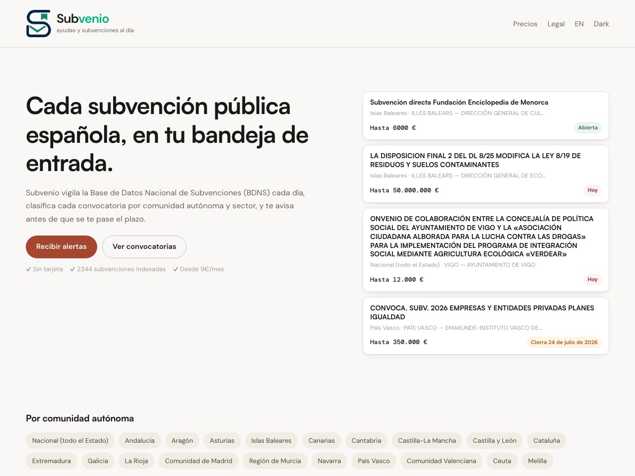 Subvenio — live site, designed and built by Viva Grafix